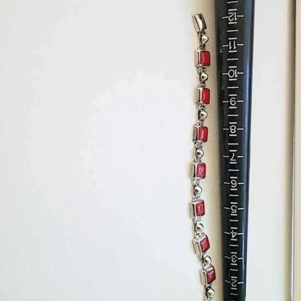 Sterling Silver Beautiful Red Coral Bracelet - Picture 4 of 8